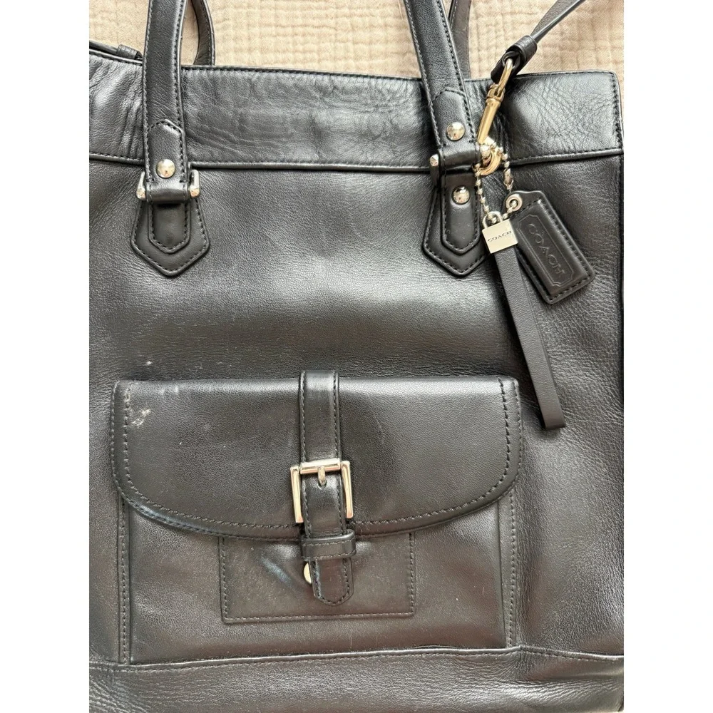 Coach Charlie Tote‎ Bag Large Black Leather Shoulder Handbag Purse
